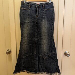 VTG Y2K Denim Fishtail Low Rise Maxi Skirt